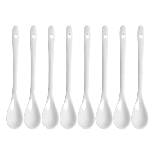 8 PCS Cuillères à Café en Porcelaine, 17cm Cuillères à Soupe en Céramique Blanche Mini Cuillère à Dessert Cuilleres à Confiture pour Thé Café...