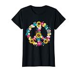 60er Jahre Party Outfit Halloween Hippie Kostüm Flower Peace Zeichen T-Shirt