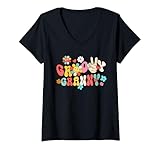 Womens Retro Groovy Granny Family Matching Mother's Day Gifts V-Neck T-Shirt