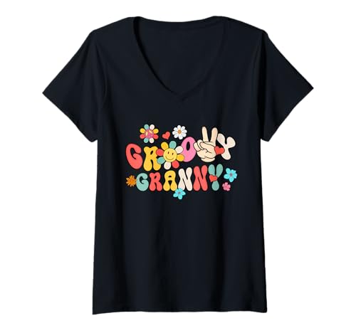 Womens Retro Groovy Granny Family Matching Mother's Day Gifts V-Neck T-Shirt