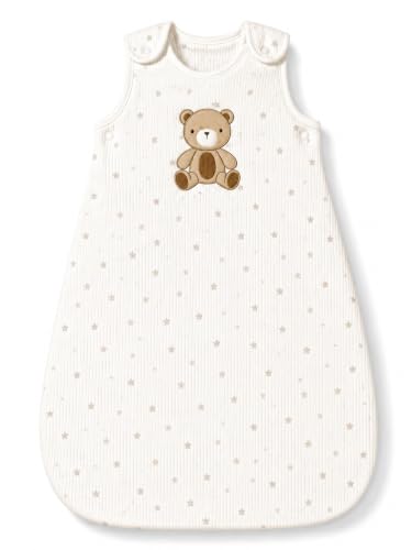 Image of TuddyBuddy Baby Cotton Wearable Quilted Sleeping Bag Blanket 1.5 Tog with 2 Way Zipper Closure | Ideal for Babies & Kids Hypoallergenic Fabrics | (Teddy & Stars AOP - White, 6-12 Months)