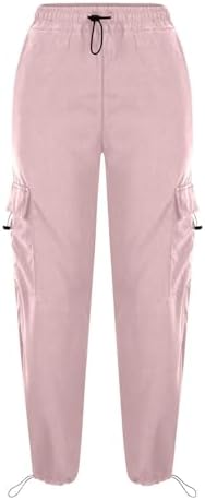 Girls Parachute Cargo Pants High Waisted Baggy Casual Y2K Trouser Kids Wide Leg Hip Hop Streetwear with Multi Pocket Pink — view 6