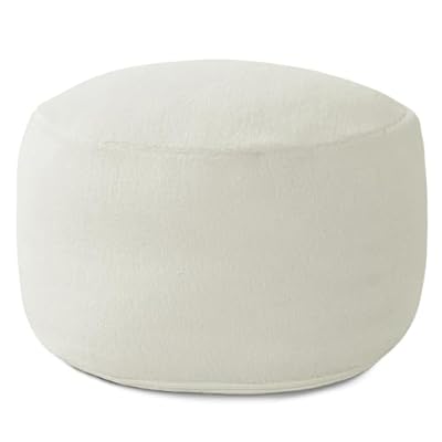 HOMBYS Unstuffed Ottoman Pouf Cover,Round Faux Fur Foot Stool, 20"x20"x12" Fuzzy Chair, Floor Bean Bag(No Filler),Foot Rest with Storage for Living Room, Bedroom, Office, White Sherpa Fleece Cover