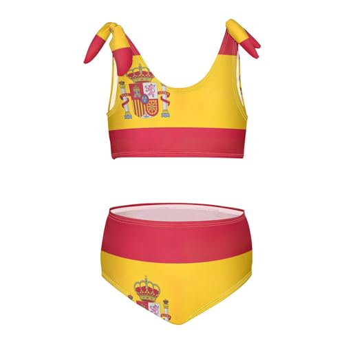 Spanish Flag Girls Kids Swimsuits Two Piece, 3-12T Chic Bikini