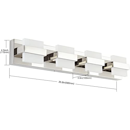 Image of SOLFART 4 Lights Chrome Bathroom Lights Modern LED Vanity Lights Fixtures Over Mirror Bathroom Light Fixtures 27 inch Warm Light Non Dimmable