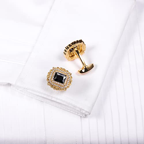 Image of HAWSON Cufflinks for Men, Gold Diamond Crystal Cufflinks for Groom Husband Personalized Gifts, Mens Formal Wedding Business Cufflinks, Luxurious Gorgeous Cuff Links French Shirt Accessories