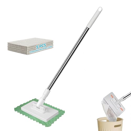Snap Grip Mini Mop Hands Free mMulti Purpose Flat Mop Cloth Changing with 360 Rotating Head Zero-Touch Portable for Wall Floor Tile Mirror Universal Pad Compatibility with Swiffer Pads