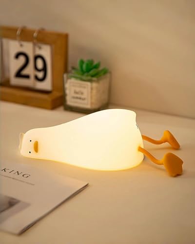 Daixinde Cute Lazy Duck Night Light, Lazy Duck Lamp, LED Squishy Existential Crisis Duck, Rechargeable Dimmable Duck Light Laying Down with 30 Minutes Timer & Touch Control for Bedroom Living Room