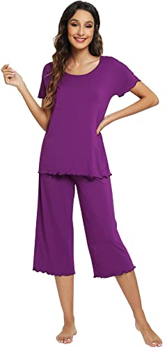 WiWi Viscose from Bamboo Pajamas Set for Women Soft Short Sleeve Tops Capri Pants Sleepwear Plus Size Pjs Sets S-3X