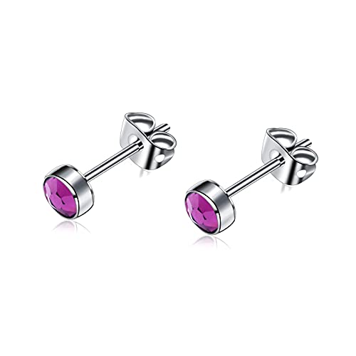 Boucles d'oreilles en titane G23 pour femmes filles boucles d'oreilles hypoallergéniques sans nickel 4mm boucles d'oreilles améthyste pour oreilles sensibles Cover