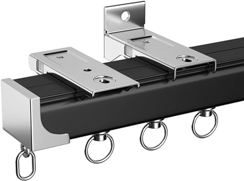 Barra de riel ajustable de 1 m6 m para montaje en techo, resistente, para separadores de habitaciones, fácil de instalar, color negro (2,4 m set: 2 x 1,2 m)