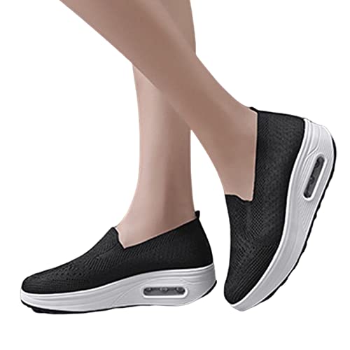 Rianpesn Zapatillas sin Cordones para Mujer, Zapatos Casuales para Caminar para Mujer, Zapatos Diarios sin Cordones Ligeros Cómodos para Caminar, Ponerse de pie, Correr, Negro, 35 EU