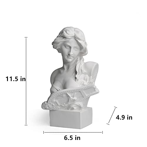 YUEOECOR 11.5Inch Greek Statue of Musical Goddess, Classic Roman Head Bust Greek Mythology Sculpture Living Room Home Art Décor