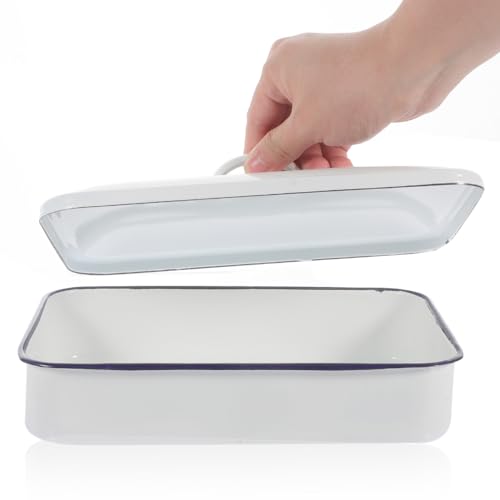 Ciieeo Thickened White Enamel Bake Pan Non Stick Heat Resistant Oven Tray Multifunctional Roasting Baking Dish for Home and Commercial Use Dishwasher Safe