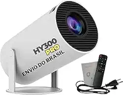 Mini Projetor Portátil HY300 PRO 5G WIFI 6 Android 11, 4K 1080P Full HD, 9000 Lúmens, Auto Correção de Tela, 180° Giratório - Envio Brasil Premium