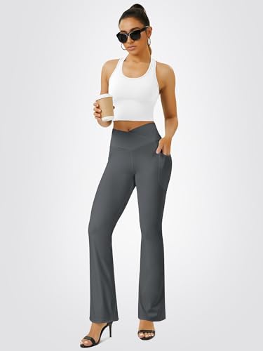 Image of FOHOFO Yoga Pants Women, Flare Leggings for Women with Pockets Crossover High Waisted Bootcut Yoga Pants