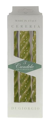 Candele laccate tortiglione Ø 2,2 cm h. 21 cm - 3 pezzi - Verde muschio