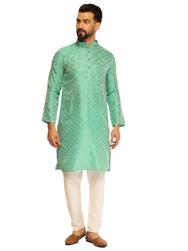 Image of SOJANYA (Since 1958 Men's Jacquard Silk Woven Motifs Kurta With White Pyjama