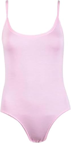 Image of Pretty Attitude Women Ladies Sleeveless Strappy Cami Bodysuit Leotard Plain Stretch Sexy Tank Top UK Sizes 8-26 (Pink, 16-18)
