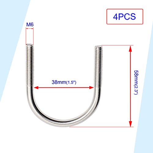 Image of Round U-Bolts 1-1 /2 inch 38mm M6 Inner Width 304 Stainless Steel 8pcs Self-Locking Nylon Insert Hex Nuts Flat Washers for Car /Motorhome /Sailing Trailer Replacement Part and Accessorie 4Pack