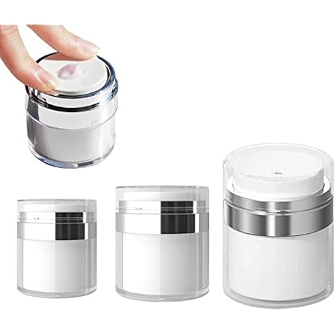 AREMOD Travel Containers for Toiletries, 3pcs Airless Pump Jar Refillable Cosmetic Vacuum Container Travel Size Bottles for Creams and Lotion Dispenser Cover