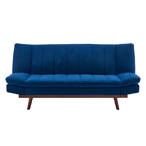 Bravich Mondaine 3 Seater Sofa Bed - Navy Blue. Velvet Fabric Click Clack Sofa Bed, Recliner Couch To Double Bed. Space Saving Furniture For Living Room, Bedroom & Guest Room- 188 x 94 x 87cm