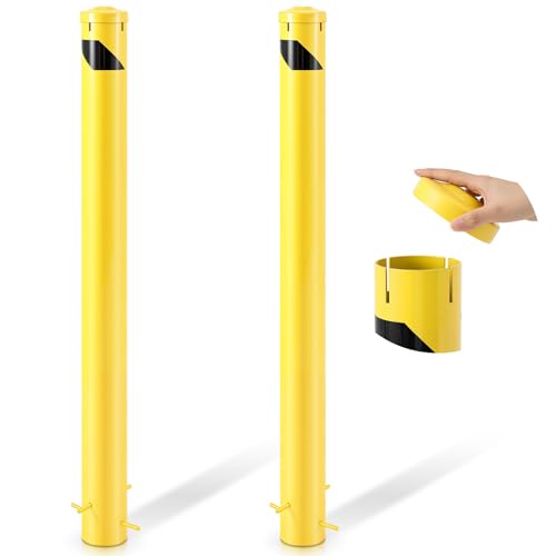 Blulu 2 Pack 55 Inch Steel Safety Bollard Post, Heavy Duty