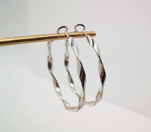 Qigarugu Twisted Open Hoop Earrings For Women Classic Shiny Dainty Minimalist Earrings For Girls Lightweight High Polished Round-Shape Earrings With 925 Sterling Silver Post For Ladies As Gift Fashion Jewelry… (30Mm, Twisted Type 0-Silver) #TOP1