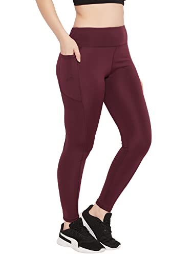 Image of Clovia Women's Snug Fit Active High-Rise Ankle-Length Tights in Purple