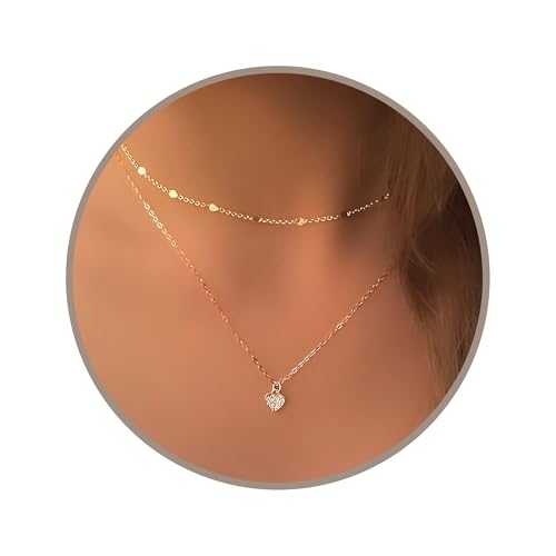 Annika Bella Gold Necklace Stack, Diamond Heart Necklace, Dot Chain Choker, Cubic-Zirconia Charm Necklaces, Gold Jewelry for Women, Gift for Her, Chokers for Layering