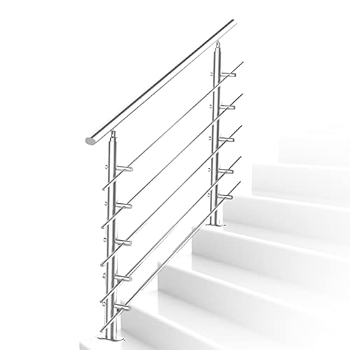 Ikodm Corrimano in acciaio inox 160 cm, ringhiera per scale esterno e interno con 5 barre trasversali e accessori Ø 42 mm, regolabile ad angolo, per scale, giardino, ingresso casa, parapetto