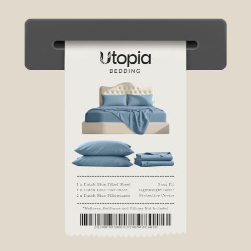 Image of Utopia Bedding Queen Size Sheet Set - 4 Piece Bed Sheets, Soft and Breathable Microfiber, Includes 1 Fitted Sheet, 1 Flat Sheet and 2 Pillowcases - Oeko Tex (Dutch Blue)