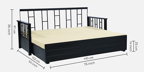Image of Wiki 3 Seater Metal Sofa Cum Bed with Hydraulic Storage | Queen Size Sofa Cuma Bed | 3 Seater Sofa Set, Metal Sofa Set for Living Room (Matte Black Finish with White Cushion)