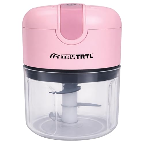 Image of Mr. TRU Smart Electric Mini Chopper for Kitchen | 1200 mAh Battery | Portable Food Processor for Onion, Tomato, Nuts & Vegetable | Multipurpose Cutter | 1 Year Warranty | 250ml (Pink)