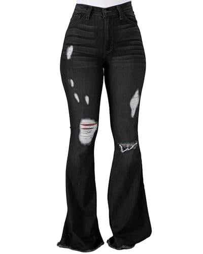 High Waist Bell Bottoms Jeans for Women 90s Ripped Vintage Flare Jeans Wide Leg Bootcut Denim Pants 2024 Trendy