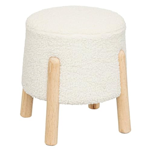 Atmosphera - Tabouret d'Appoint Inuit en Tissu Bouclette Blanc, H 41,5 cm, Pieds en Bois - pour Salon, Chambre d'enfant