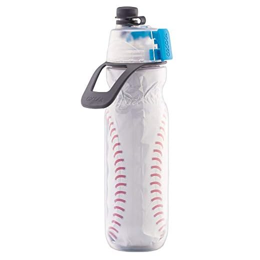 O2COOL Mist 'N Sip Misting Water Bottle 2-in-1 Mist And Sip Function With No Leak Pull Top Spout (Baseball)