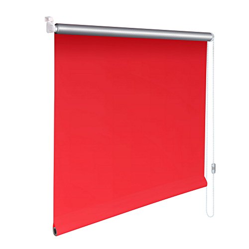 Easy-Shadow Mini-Rollo Verdunkelungsrollo Stoffmaß 122 x 140 cm mit PVC Seitenschienen - ROT / SIGNALROT Thermo - Minirollo Rollo ohne Bohren inklusive 2 Stück Klemmträger Cover