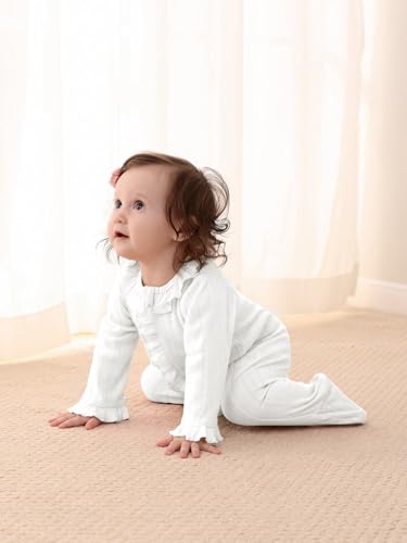 Haloumoning Newborn Baby Girl Clothes Outfits Infant Long Sleeve Ruffle Zipper One Piece Bodysuit Footies 3-12 Months thumb #2