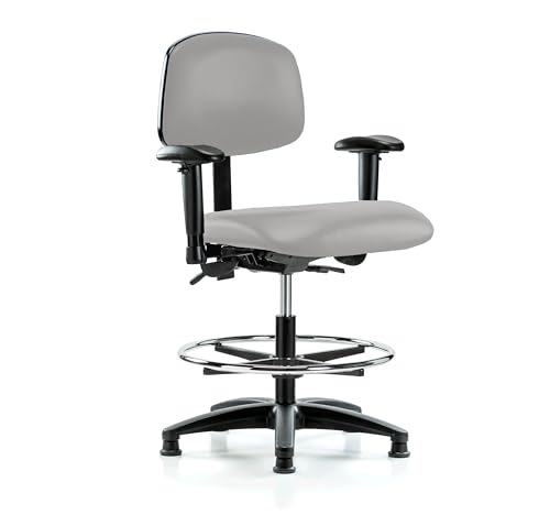 Image of Perch Task Chair with Foot Ring, Glides, 21 inch-28.25 inch, Grey Vinyl