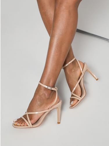 Image of Mostrin Strappy Heels for Women Square Open Toe Lace Up Heeled Sandals Ankle Strap Sexy Stiletto High Heels for Party, Prom, Dating, Wedding