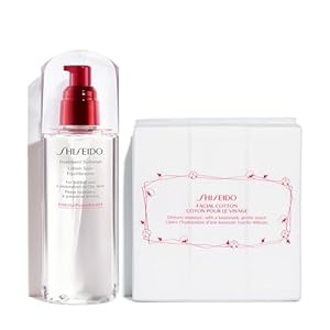 Shiseido Treatment Softener (150 mL) + Facial Cotton Pads (Includes 165 Squares) – Balances & Hydrates for Smooth, Refined Skin – For Normal & Combination to Oily Skin