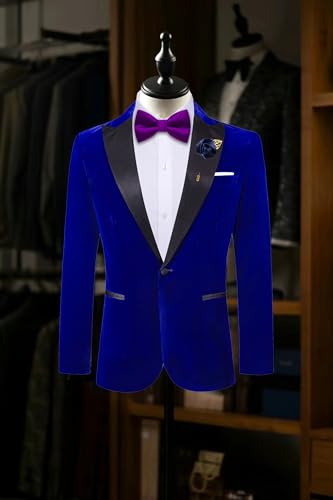 Image of Barry.Wang Velvet Mens Blazer Mardi Gras Sport Coat Brooch Regular Fit Tuxedo Peaked Lapel Suit Jacket Carnival Parade