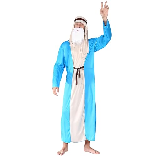 Déguisement berger médiéval adulte avec barbe bleue et beige taille unique