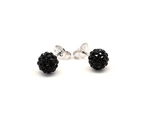 Crystal Ball Stud Earrings 925 Sterling Silver Black Stud Earrings 6 MM