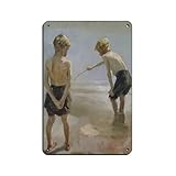 Letrero de metal vintage con diseño de retrato de dos niños para pub, club, cafetería, bar, decoración de pared del hogar, póster retro de 20 x 30 cm