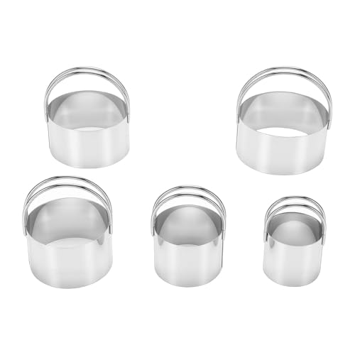 Asixxsix Juego de 5 Cortadores de Galletas, Cortadores de Galletas Redondos con Mango, Moldes para Hornear con Forma de Círculo Redondo de Acero Inoxidable, Suministros para Hornear para