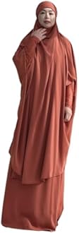 Womens Muslim Abaya Solid Prayer Dress Islamic Maxi Kaftan with Hijab Dubai Full Length 2 Piece Dress