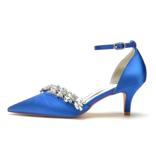 Rhinestone Wedding Shoes for Bride Kitten Heel Pointed Toe Bridal Satin Shoes Women Closed Toe Ankle Strap Pumps3