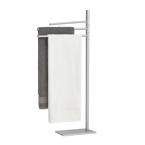 Relaxdays Handtuchständer, HxBxT: 83 x 33,5 x 14 cm, Edelstahl, 2 bewegliche Stangen, stehender Handtuchhalter, Silber